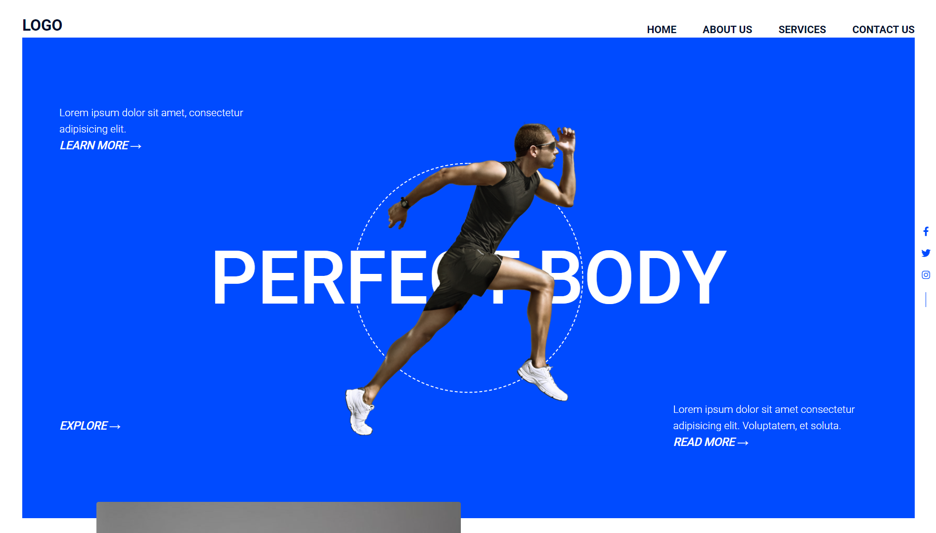 User interface preview for Fitness Landing Page