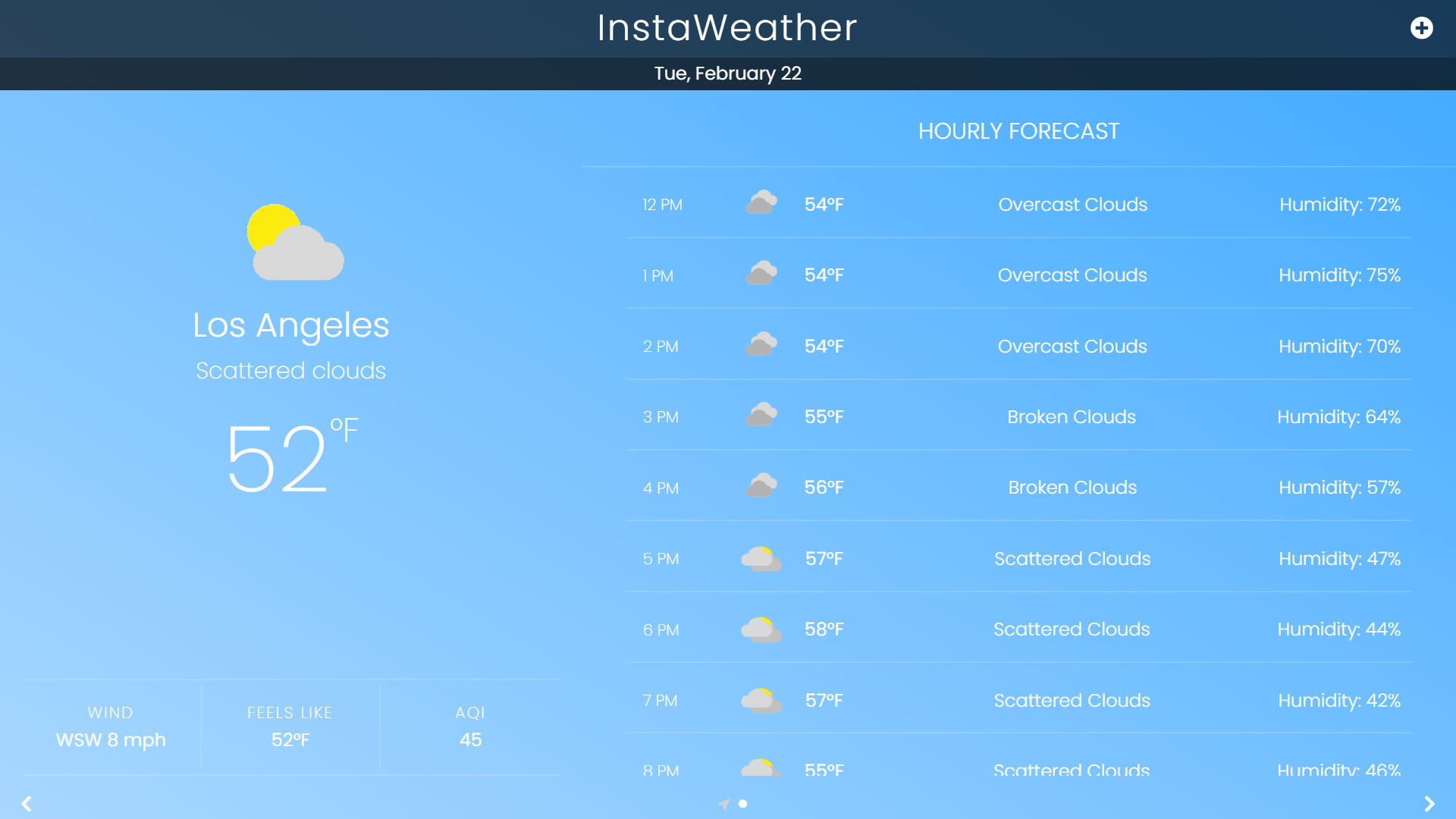 User interface preview for InstaWeather