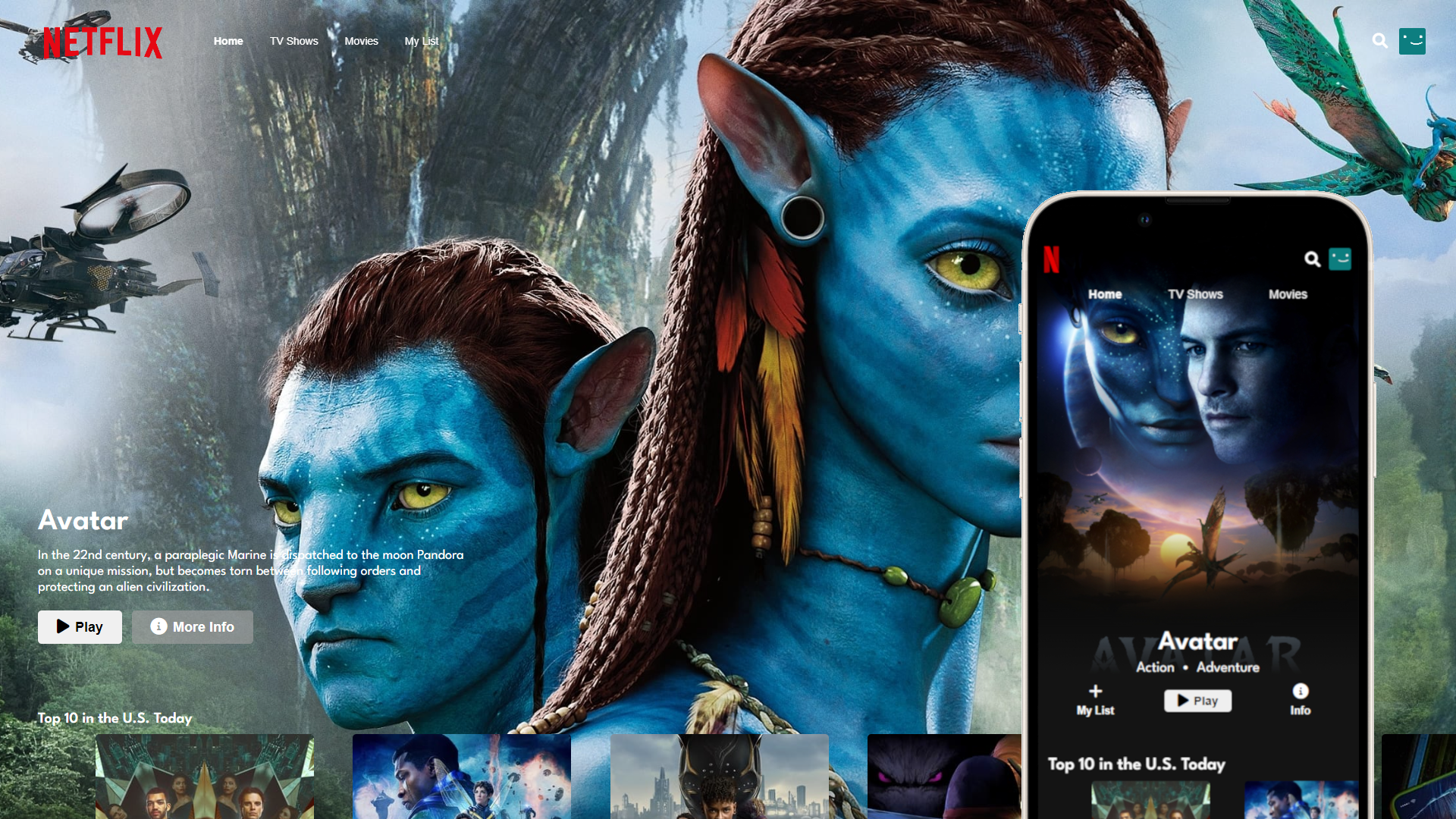 User interface preview for Netflix Dashboard Clone