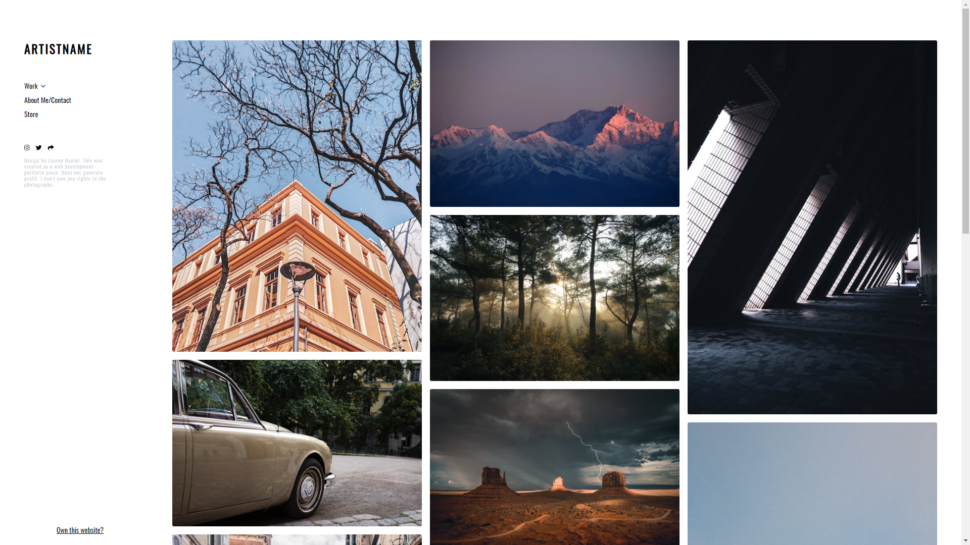 User interface preview for Photography Portfolio