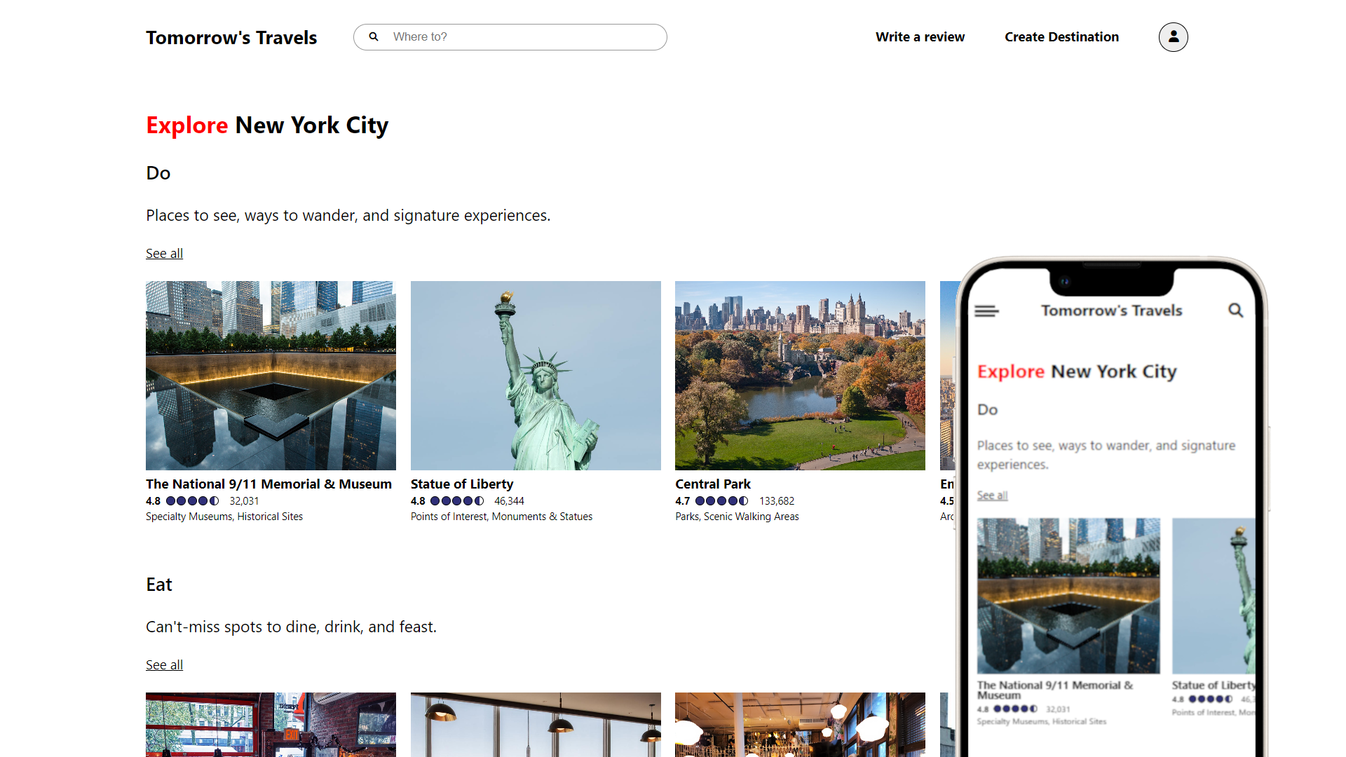 User interface preview for Tomorrows Travels